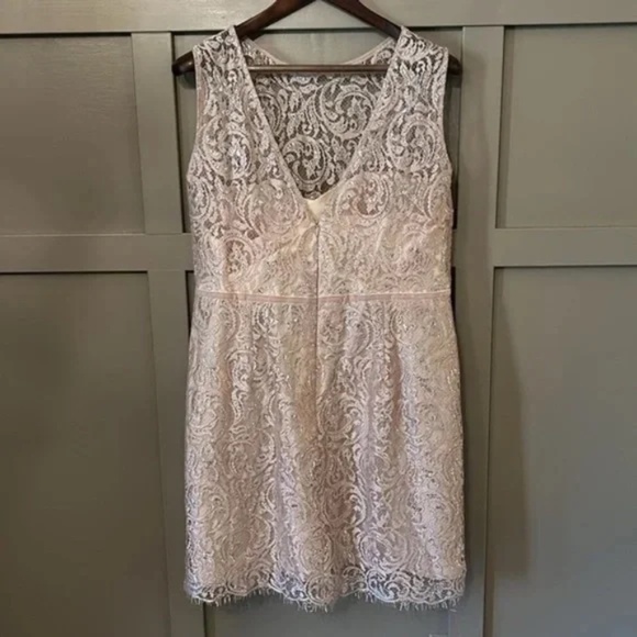 Jenny Yoo Collection Harlow Dress Champagne Metallic Lace Cocktail Bridesmaid - Picture 8 of 12